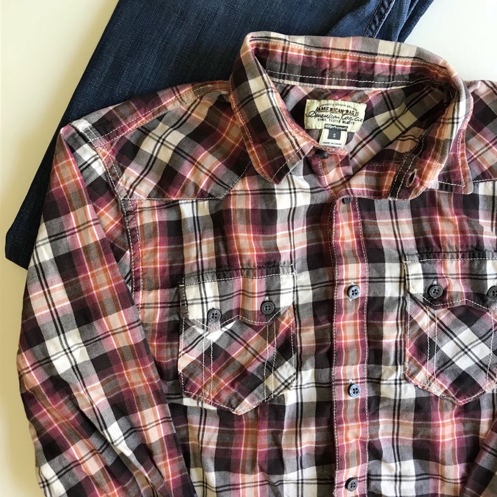 American rag plaid long sleeve button up